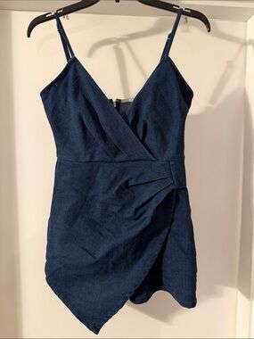 American Threads Denim Faux-Wrap Romper Size Small